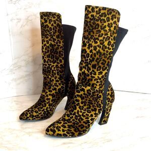 Bellini ladies Brown & Black Leopard print Chrome Heel Boots size 8.5 M